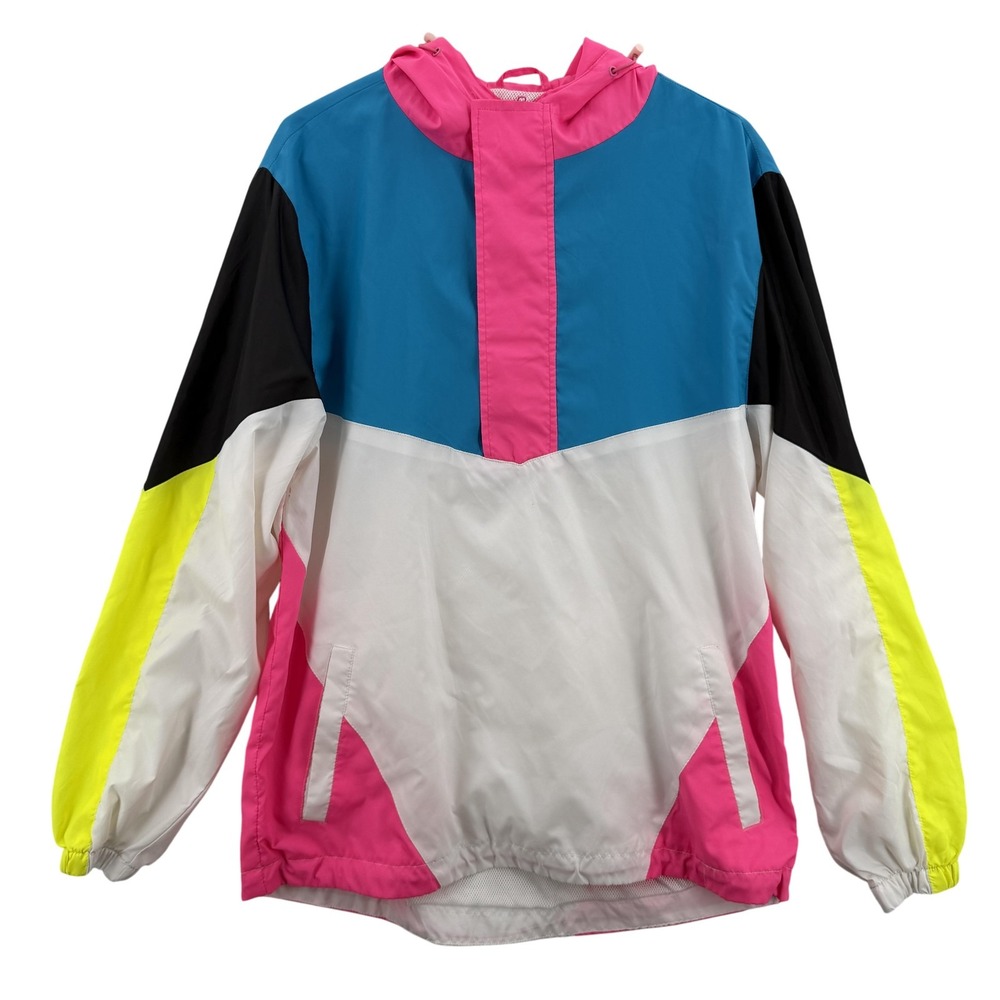 Bleecker & Mercer Jacket Mens Medium Hooded Windbreaker Colorblock Pink Blue‎